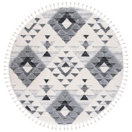 Safavieh 9 x 9 ft. Moroccan Tassel Shag Power Loomed Round Area Rug; Ivory & Grey MTS688F-9R